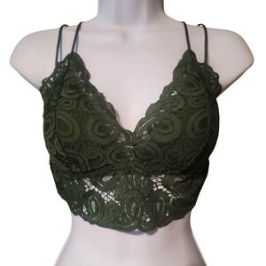 Victoria's Secret PINK Dark Green Floral Lace Longline Bralette Med Double Strap